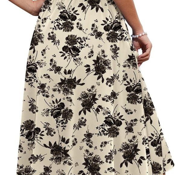 Women's A-Line Midi Skirt with Pockets High Waist Flared Below The Knee Skirts - Picture 2 of 4